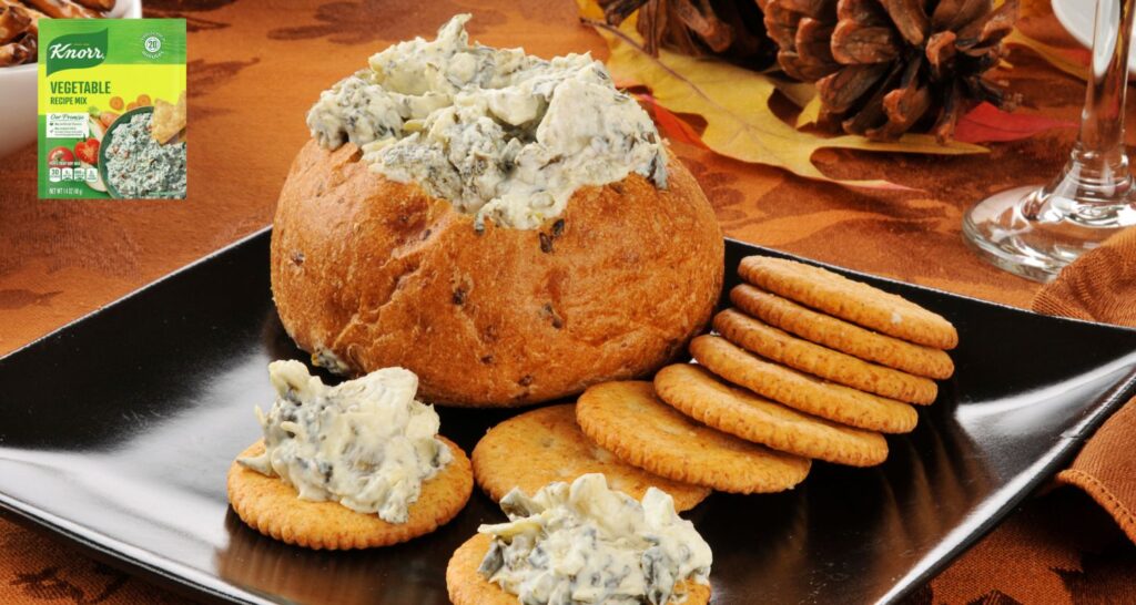 Knorr Spinach Dip Recipe in Bread with bscuit