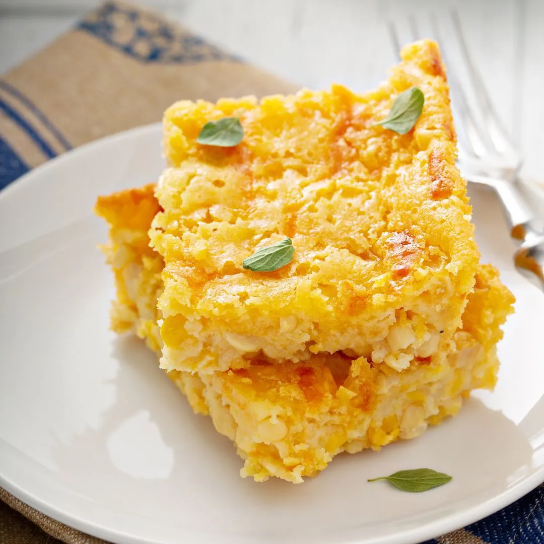 Cornbread casserole in plate