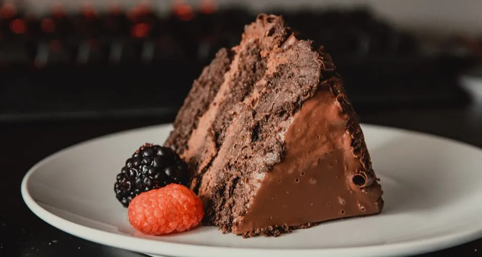 Slice of Swiss Chocolate Chalet Cake