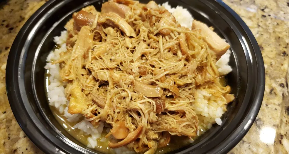 shredded chicken on rice